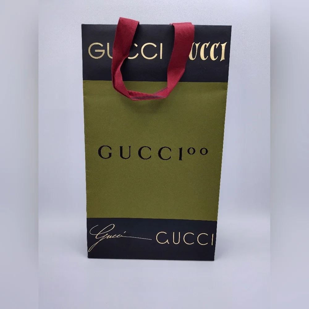 Gucci 100 Limited Edition Boutique Shopping Bag Med Olive Black Gold LIMITED RUN